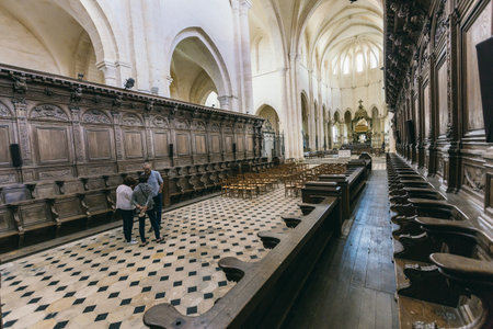 Abbey in France Pontigny, the former Cistercian abbey in France, one of the five oldest and most important monasteries of the order, July 24, 2017. View inside the cathedralのeditorial素材