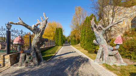 fantastic fantasy sculptures in the park in the village of Buki Ukraine. October 11, 2014のeditorial素材