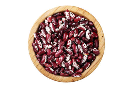 raw beans in a plate, isolated on white background, place for text