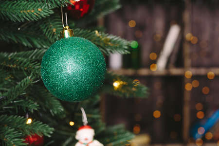 christmas toys on the Christmas tree, close-up, christmas spiritの写真素材