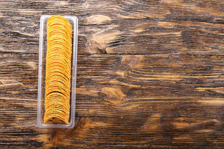 Potato chips in the package. with space for textの写真素材