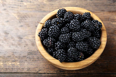 Blackberry on a wooden backgroundの写真素材