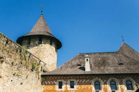 Part of the wall. Medieval fortress in the Khotyn town West Ukraine. The castle is the seventh Wonder of Ukraine. June 27.2015  Khotyn. Ukraineのeditorial素材
