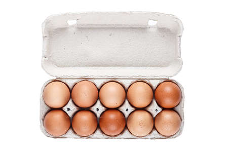 red chicken eggs in different hues chicken eggs in a tray, isolated
の写真素材