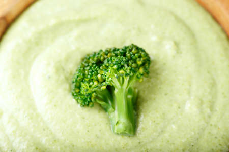 cream-soup of broccoli close-up, top viewの写真素材