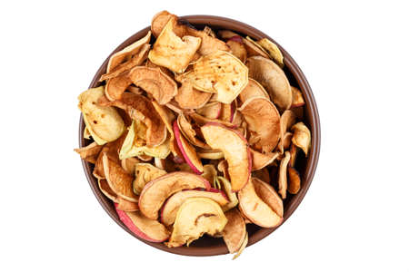 dried fruits in a plate on a white background, isolated, space for textの写真素材