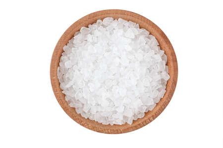 large salt in a wooden saltcellar isolated on a white background