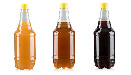 different varieties of craft beer in plastic bottles on white background, isolated&#xA;の写真素材