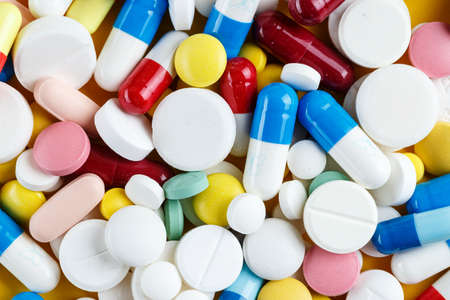 many different pills close-up.の写真素材