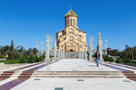 view of the facade of the Holy Trinity Cathedral in Tbilisi, April 17, 2015のeditorial素材