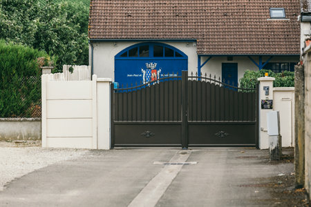 entrance to an old winery Jean-Paul et Benoit Droin in Burgundy, Chablis, France. July 23, 2017のeditorial素材