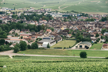 Small town of Chablis, view of the city of Chablis, wine region in central France (northern Burgundy), July 23, 2017のeditorial素材