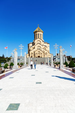 view of the facade of the Holy Trinity Cathedral in Tbilisi, April 17, 2015