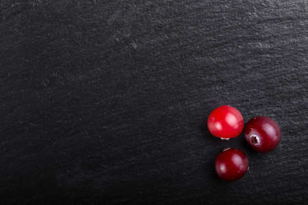 little cranberries on a black background. space for textの写真素材