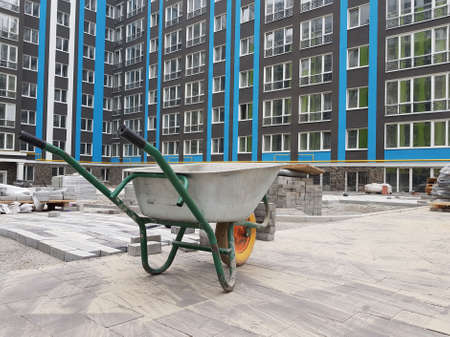 empty cement cart in the yard of the construction site. close-upの写真素材