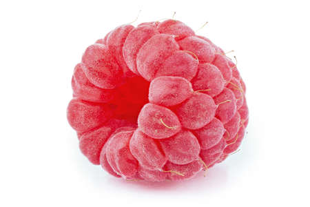 One fresh raspberry isolated on a white background. clearly visible texture of berries.
