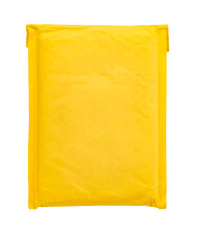 yellow postal bag for packing parcels. Isolated on white background. space for text&#xA;の写真素材