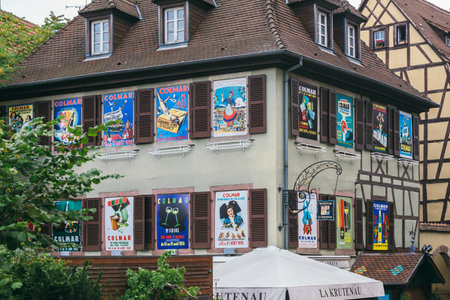 France, Colmar - July 26, 2017. Ancient residential buildings in the French city of Colmar in the province of Alsace. Medieval buildings in perfect conditionのeditorial素材