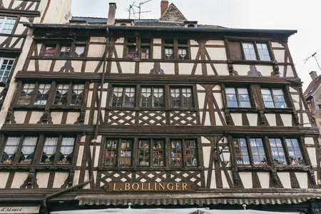 Strasbourg, France - July 26, 2017. Facade of an old medieval house in Strasbourgのeditorial素材