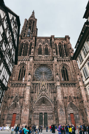 Strasbourg, France - July 26, 2017. The grandiose cathedral in Strasbourg, the main religious landmark of the cityのeditorial素材