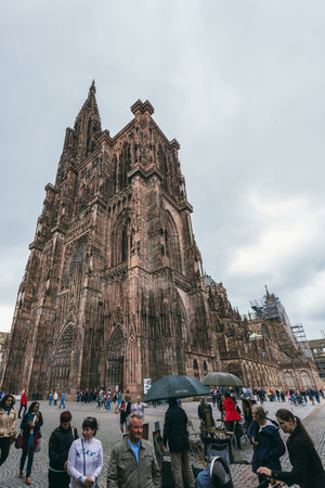 Strasbourg, France - July 26, 2017. Strasbourg Cathedral - the main attraction of the city, is considered its pride. The history of the cathedral begins in 1015, the building was erected by the French and Germans.のeditorial素材