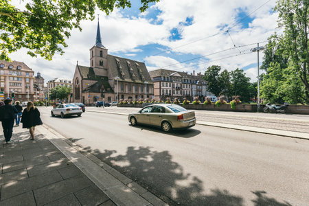 Strasbourg, France - July 26, 2017. Old street in Strasbourg. Active tourist places for hikingのeditorial素材