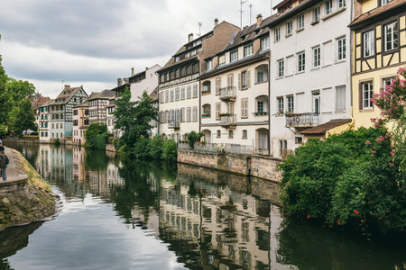 Strasbourg, France - July 26, 2017. Facade of an old medieval house in Strasbourgのeditorial素材