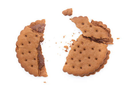 cracked round cookies isolated on a white background. place for textの写真素材