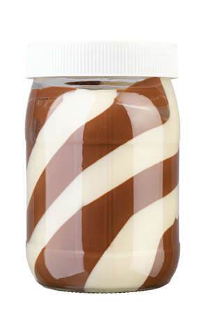 peanut butter with white and black chocolate isolated on a white background.の写真素材