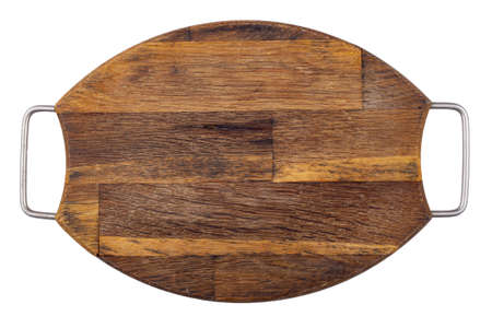 Wooden cutting board, top view, isolated on a white background.の写真素材