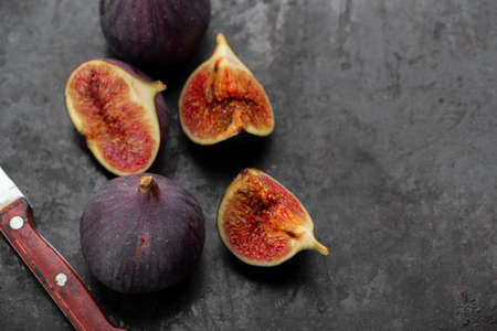 Fresh ripe figs in on a dark background. Healthy food.の写真素材