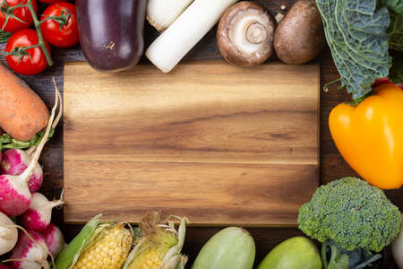 Healthy food background. Concept of Healthy Food, Fresh Vegetables. Vegan or diet food concept. Background layout with free text space.の写真素材