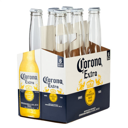 Ukraine, Kyiv - June 03.2020: Six empty bottles of Corona Extra Beer isolated on white background, side view. Corona is the most popular imported beer in the United States.のeditorial素材