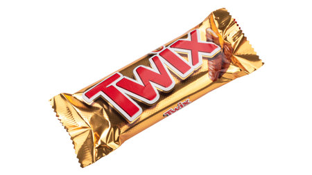 Kiev, Ukraine- March 29, 2018: Twix cookie bars isolated on white background. Twix bars are produced by Mars Incorporated. Twix name has been used since 1991. File contains clipping path.のeditorial素材