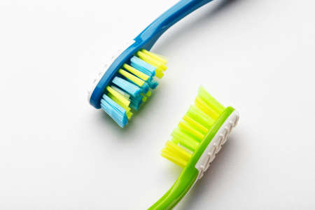 Toothbrushes on a white background. Concept toothbrush selection. Oral cavity care. Dental hygiene....