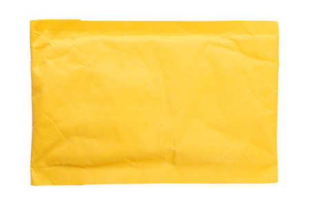 Yellow paper bag on a white background.
