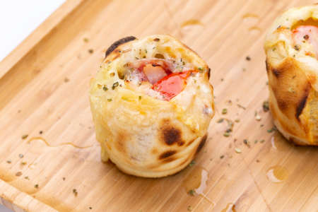 Chocolate breakfast cereal texture. Cereal balls as background. Chocolate corn balls. Top view.の写真素材