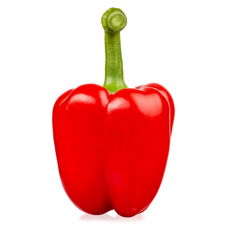 Ripe red bell pepper isolated on white background. The file contains a clipping path.のeditorial素材