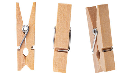 Set of decorative clothespins isolated on white background. Office clothespins. File contains clipping path.の写真素材