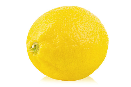Ripe of yellow lemon citrus fruit isolated on white background close up, vitamin C. File contains clipping path. Full depth of field.の写真素材