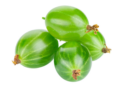 Heap of green ripe gooseberry isolated on white background. top view.の写真素材