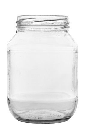 Open empty glass jar for food and canned food. Isolated on white background. File contains clipping path.の写真素材