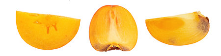 Set of persimmons. Fresh half and sliced persimmon fruit isolated on white background. File contains clipping path.の写真素材