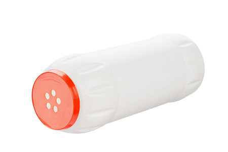 White bottle with cleaning powder  isolated on white background. File contains clipping path. Full depth of field.の写真素材