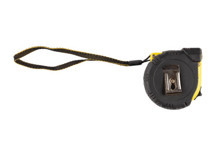 Measuring tape isolated white background, top view. Construction tool. File contains clipping path.の写真素材