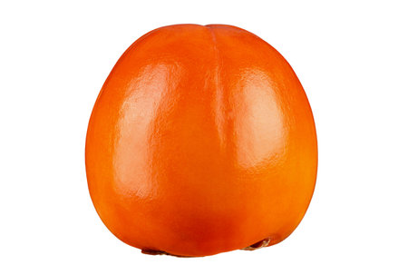 Ripe orange persimmon fruit isolated on white background. File contains clipping path. Full depth of field.の写真素材