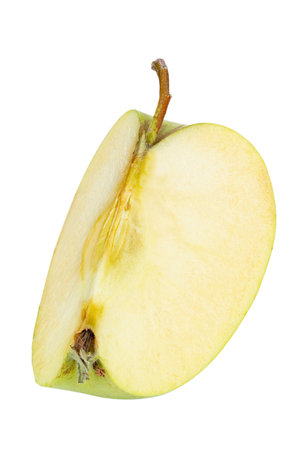 Slice green juicy apple isolated in white background. Healthy food. File contains clipping path. Full depth of field.の写真素材