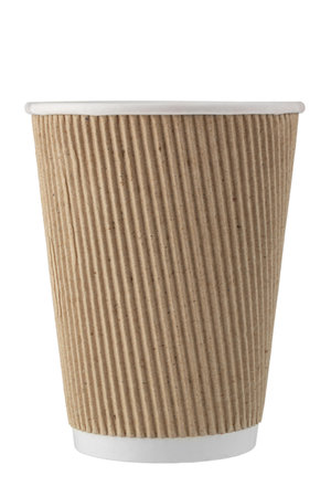 Disposable brown paper cup for drinks  isolated on white background. Paper cup for coffee to go. File contains clipping path.の写真素材
