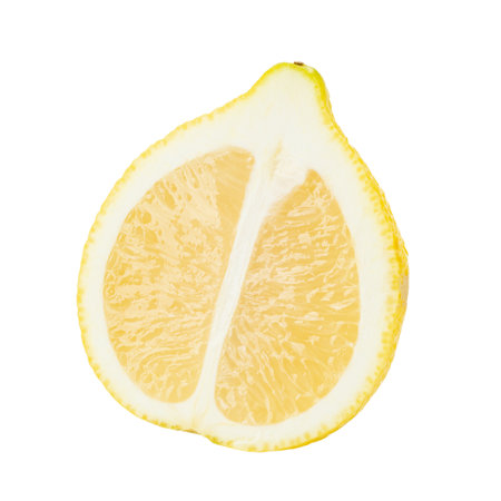 Half natural Lemon fruit isolated on white background. File contains clipping path. Full depth of field.の写真素材