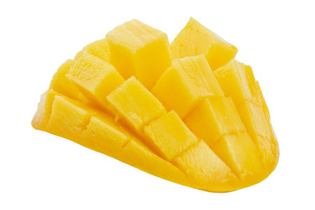 Fresh mango half  isolated in white background. Healthy food. File contains clipping path. Full depth of field.の写真素材